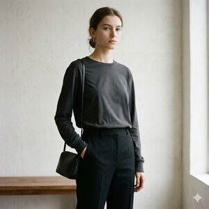 The Row Long Sleeve Crew Neck Top Womens Medium Black 100% Cotton Minimalist